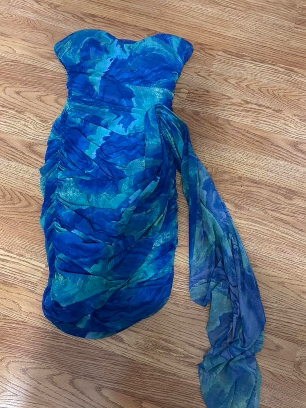 BCX Strapless Ruched Cocktail Dress in Blue and Teal